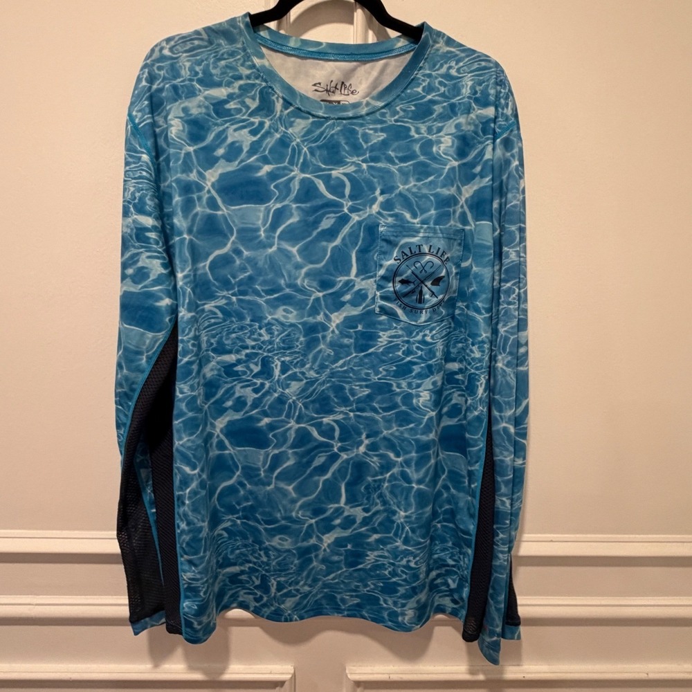 Salt Life Men's XL Performance Fishing Shirt Long Sleeve UPF Sun Protection Blue
